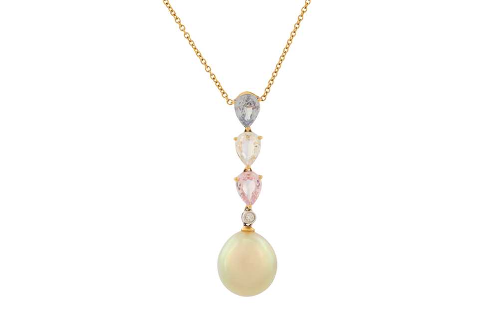 Lot 108 - POSSIBLY BY ANNOUSHKA Ι A SOUTH SEA PEARL, MULTI-COLOURED SAPPHIRES AND DIAMOND PENDANT NECKLACE