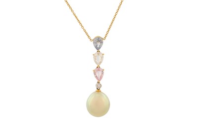 Lot 108 - POSSIBLY BY ANNOUSHKA Ι A SOUTH SEA PEARL, MULTI-COLOURED SAPPHIRES AND DIAMOND PENDANT NECKLACE