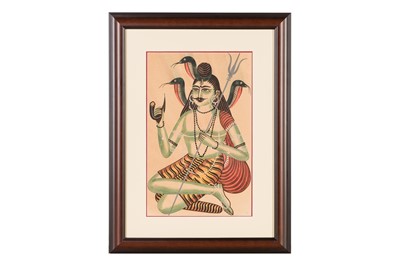 Lot 95 - A KALIGHAT STYLE PAINTING OF SHIVA RESTING