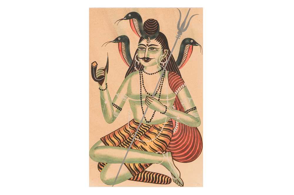 Lot 95 - A KALIGHAT STYLE PAINTING OF SHIVA RESTING