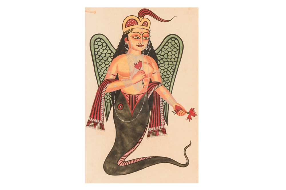 Lot 91 - A KALIGHAT STYLE PAINTING OF NAGA KANYA