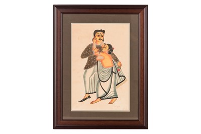 Lot 93 - A KALIGHAT STYLE PAINTING OF A COUPLE