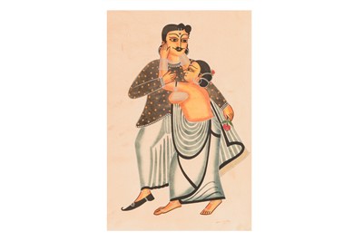 Lot 93 - A KALIGHAT STYLE PAINTING OF A COUPLE