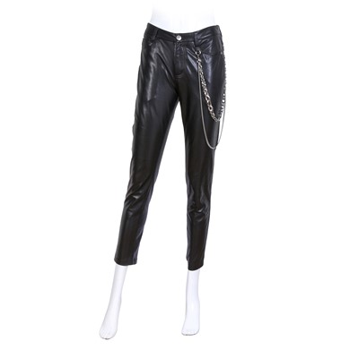 Lot 580 - Ermanno Scervino Black Eco Leather Chain Trouser - Size 42