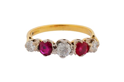 Lot 40 - A FIVE-STONE RUBY AND DIAMOND RING