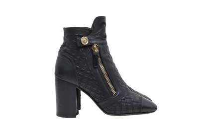 Lot 394 - Chanel Black CC Ankle Boot - Size 37.5