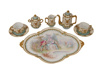 Lot 192 - A CASED 19TH CENTURY SEVRES TET A TET COFFEE SET WITH TRAY