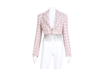 Lot 33 - Area Pink Boucle Houndstooth Cropped Blazer - Size US 0