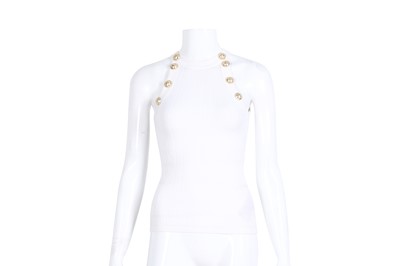 Lot 525 - Balmain White Button Embellished Rib Knit Tank - Size 34