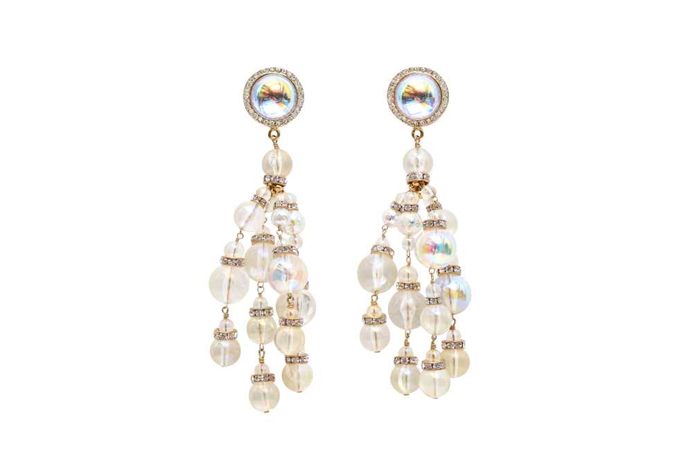 Lot 522 - Chanel Aurora Borealis Lucite Drop Clip On Earrings