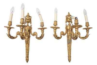 Lot 278 - A PAIR OF EMPIRE STYLE BRASS WALL SCONCES, EARLY 20TH CENTURY