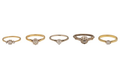 Lot 2 - A COLLECTION OF FIVE SINGLE-STONE DIAMOND RINGS