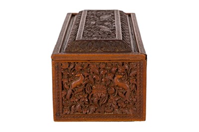 Lot 35 - A CARVED AND PIERCED SANDALWOOD LIDDED BOX