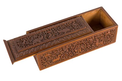 Lot 35 - A CARVED AND PIERCED SANDALWOOD LIDDED BOX
