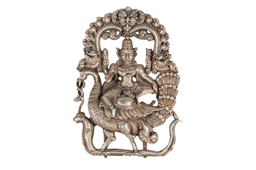 Lot 49 - A SILVER PLAQUE OF SHIVA