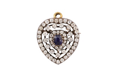 Lot 48 - A SAPPHIRE AND DIAMOND HEART BROOCH/PENDANT, LATE 19TH CENTURY