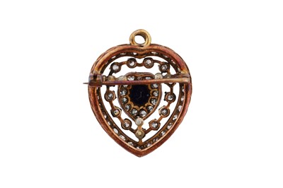 Lot 48 - A SAPPHIRE AND DIAMOND HEART BROOCH/PENDANT, LATE 19TH CENTURY