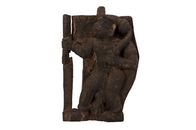 Lot 58 - A WOODEN CARVED PANEL FEATURING A FEMALE DEITY