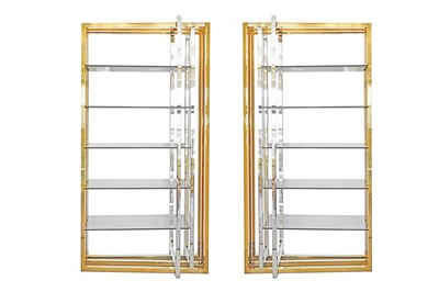 Lot 258 - A PAIR OF BRASS AND CHROME SHELVING UNITS