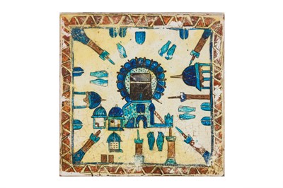 Lot 44 - AN OTTOMAN POTTERY TILE WITH A VIEW OF KAABA