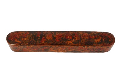 Lot 129 - TWO QAJAR LACQUERED PAPIER-MÂCHÉ PEN CASES (QALAMDAN)