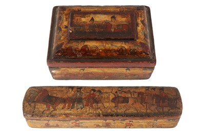 Lot 130 - A LARGE LACQUER QALAMDAN AND LACQUER BOX