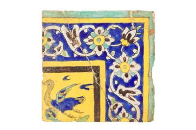 Lot 47 - SAFAVID CUERDA SECA POTTERY TILES WITH ANIMALS