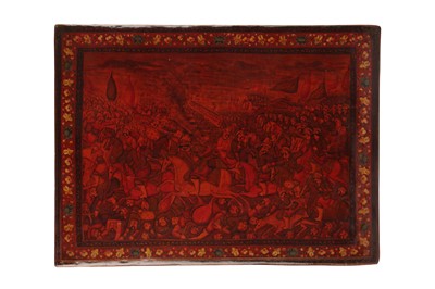 Lot 135 - A LACQUERED PAPIER MACHE BOOK COVER: THE BATTLE OF CHALDIRAN