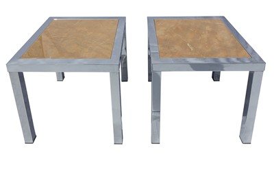 Lot 254 - A PAIR OF GIORGIO COLLECTION CHROME AND MARBLE SIDE TABLES