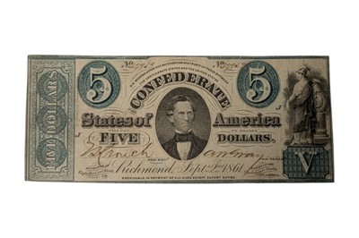 Lot 107 - CONFEDERATE STATES, 3X 5 DOLLARS T33, T34.