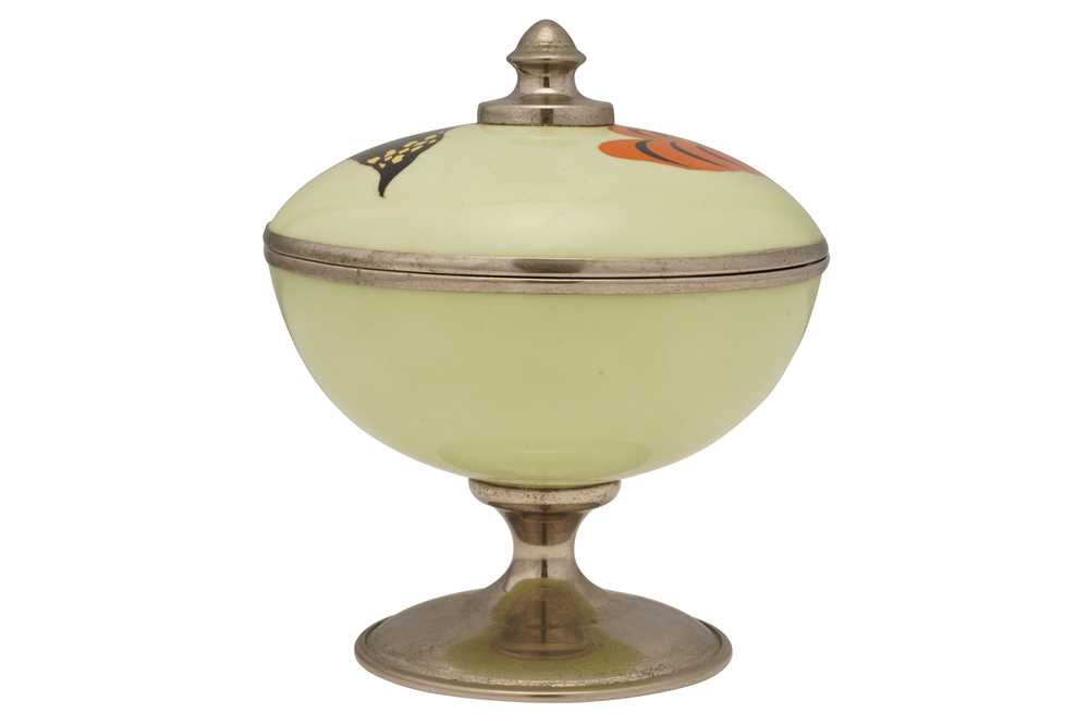 Lot 267 - A JAPANESE SILVER PLATED PEDESTAL BOWL AND COVER, MID 20TH CENTURY