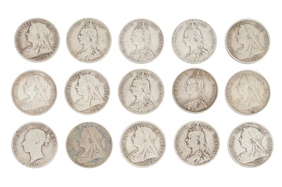 Lot 141 - VICTORIA (1837 - 1901), 15X SILVER HALFCROWNS