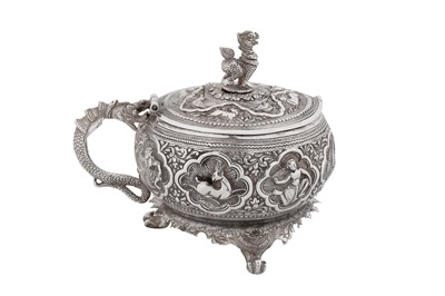 Lot A late 19th / early 20th century Burmese unmarked silver large mustard pot, Rangoon circa 1900