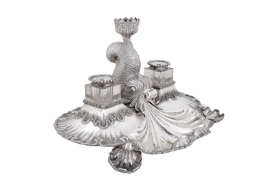 Lot A large and unusual mid-19th century Indian colonial silver inkstand, Calcutta circa 1855 by Lattey Brothers and Co (active 1843-55)