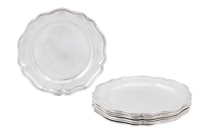 Lot 345 - A set of ten mid-18th century German silver dinner plates, Augsburg 1747-51 by Johan Peter Muller (d. 1761)