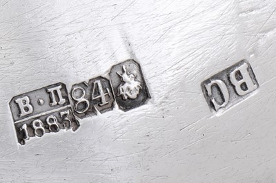 Lot 333 - Three Alexander III late 19th century Russian 84 zolotnik silver dinner plates, Moscow 1883 by Vasilly Sergeevich Sikachev (est. 1883)