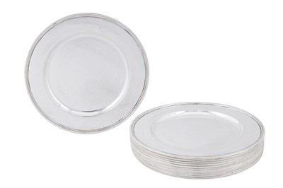 Lot A matched set of twelve late 20th century Danish 830 standard silver dinner or under plates, eight Arhus circa 1970 by Niels Ingvardt Johansen (active 1965-74)