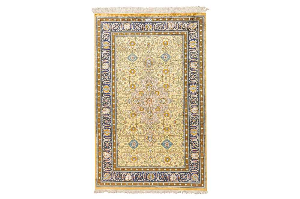 Lot 104 - AN EXTREMELY FINE SIGNED SILK QUM RUG, CENTRAL PERSIA