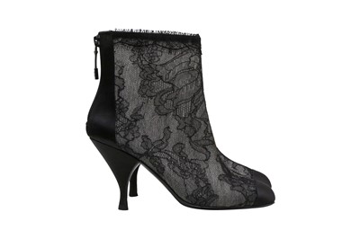 Lot 247 - Chanel Black Lace CC Ankle Boot - Size 36.5