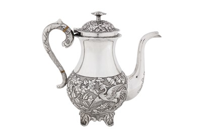 Lot 98 - A late 19th century Chinese export silver coffee pot, Shanghai circa 1880, marked Zhao Chang, retailed by Wo Shing