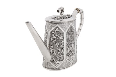 Lot 114 - A late 19th century Chinese export silver coffee pot, Canton circa 1890, marked Qing Yuan