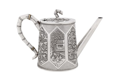 Lot 114 - A late 19th century Chinese export silver coffee pot, Canton circa 1890, marked Qing Yuan