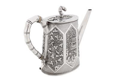 Lot 114 - A late 19th century Chinese export silver coffee pot, Canton circa 1890, marked Qing Yuan