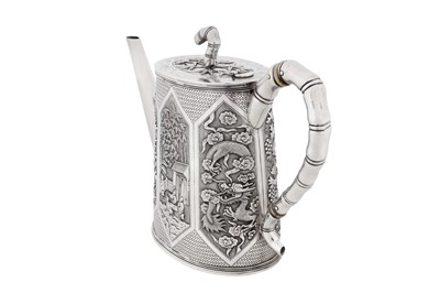 Lot 114 - A late 19th century Chinese export silver coffee pot, Canton circa 1890, marked Qing Yuan
