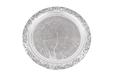 Lot 117 - A late 19th century Chinese export silver tray, Canton circa 1890, marked Qiu Ji, retailed by Wang Hing