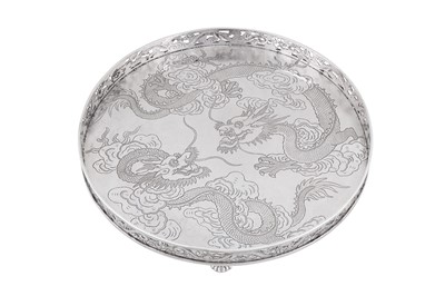 Lot 122 - A late 19th century Chinese export silver tray, Canton circa 1890, marked Qiu Ji, retailed by Wang Hing