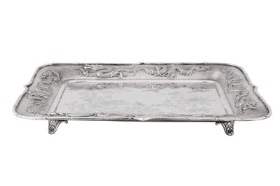 Lot 9 - An early 20th century Chinese export silver tray, Shanghai circa 1920, marked Shao Ji, retailed by Luen Hing