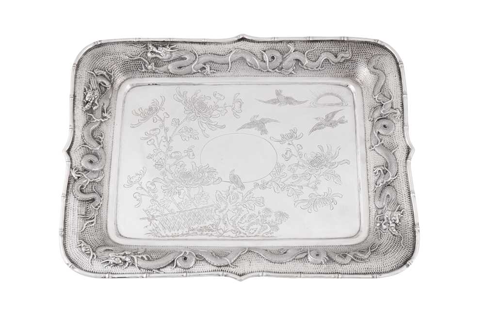 Lot 9 - An early 20th century Chinese export silver tray, Shanghai circa 1920, marked Shao Ji, retailed by Luen Hing
