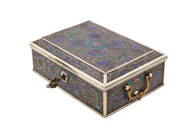 Lot 35 - A late 18th century Chinese export parcel gilt silver filigree and enamel casket, Canton circa 1780