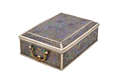 Lot 35 - A late 18th century Chinese export parcel gilt silver filigree and enamel casket, Canton circa 1780